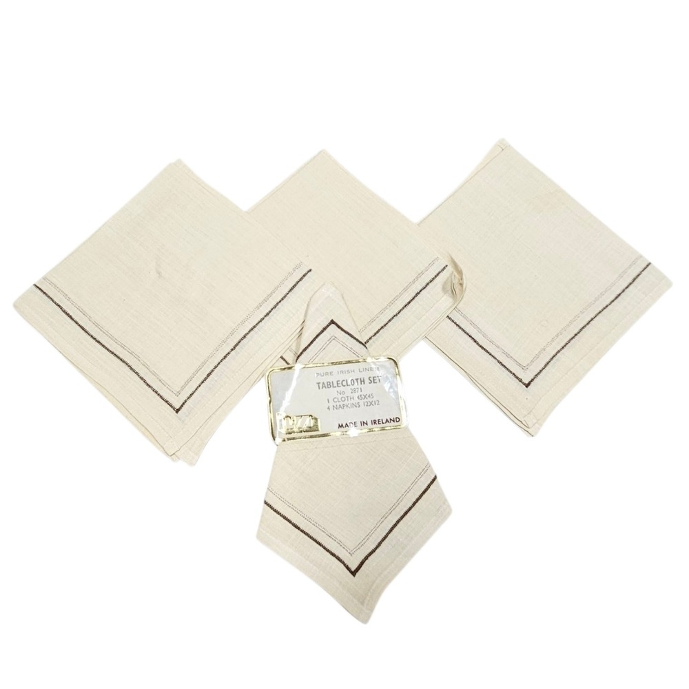 Vintage 70s 60s MCM Pure Irish Linen 4 Napkins 12x12 Ireland Made‎ NO TABLECLOTH